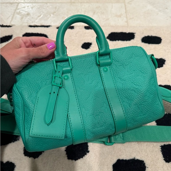 Keepall Bandouliere Bag Monogram Taurillon Leather 25 green rare AUTH ex cond - Picture 14 of 15